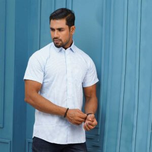 bluish white half sleeve shirt for men